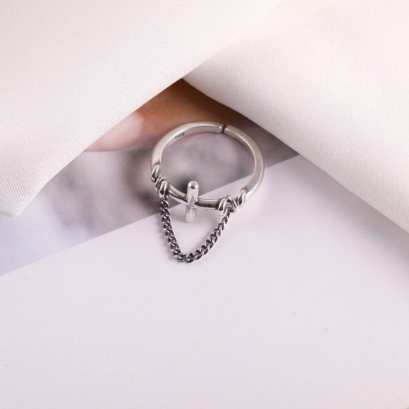 *NEW 925 Sterling Silver Vintage Cross Chain Ring - Picture 5 of 5